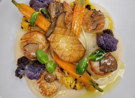 Massimo's Daily Special - Seared Scallops with Cauliflower Puree, Black Truffle and Oyster Mushrooms